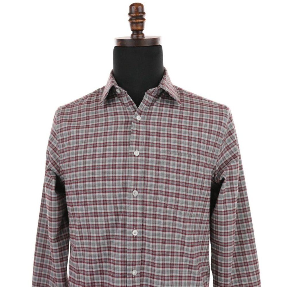 UNTUCKit Shirt Men's Small Gray Maroon Red Plaid Flannel Slim Fit Dezzani - Picture 2 of 5